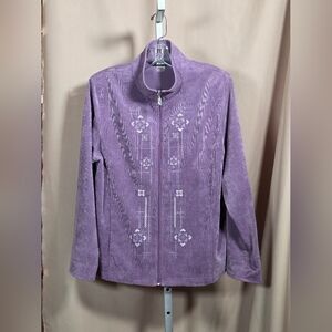 Vtg Alia Lavender Purple Cord Embroidered Zip Up Jacket Size 12